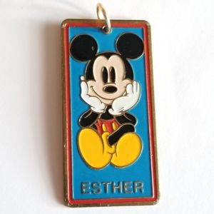 Walt Disney World Esther brass name pendant Mickey Mouse gold tone